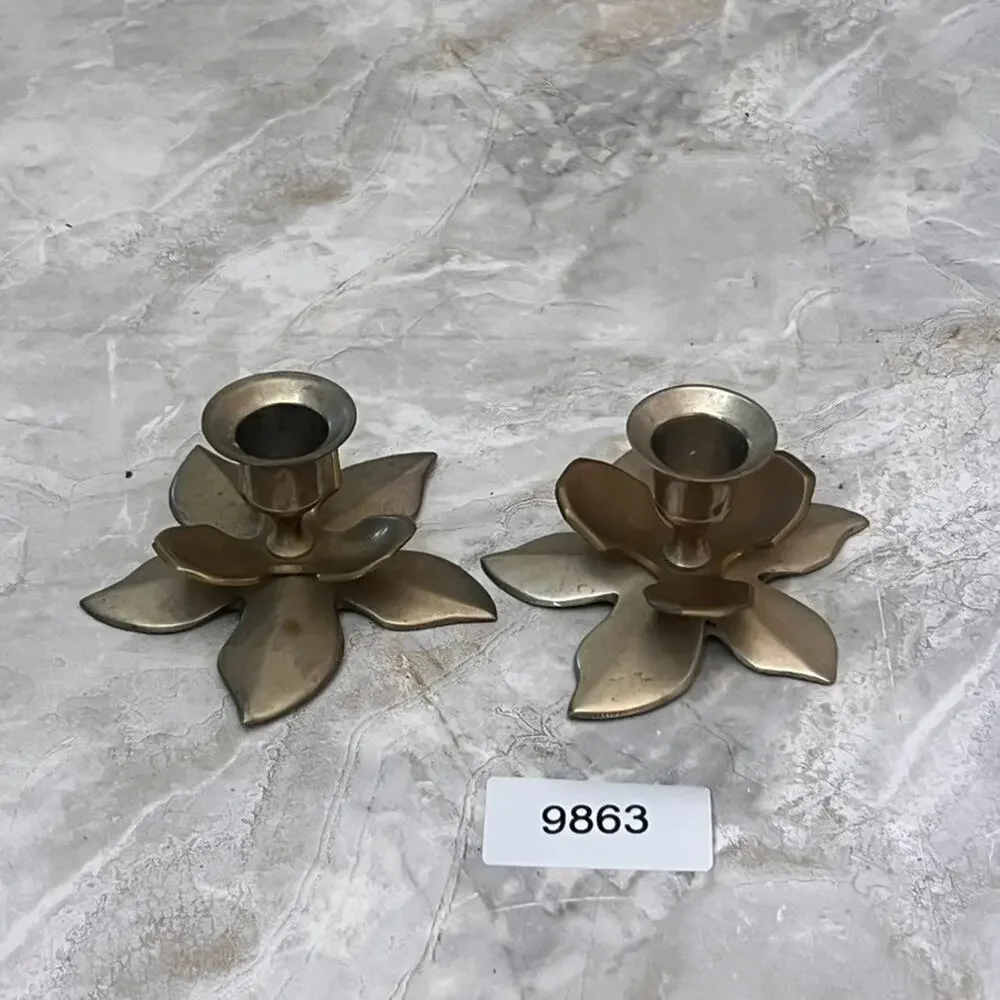 Pair of Vintage Lotus Flower Candlestick Holders Mid Century Modern Decor